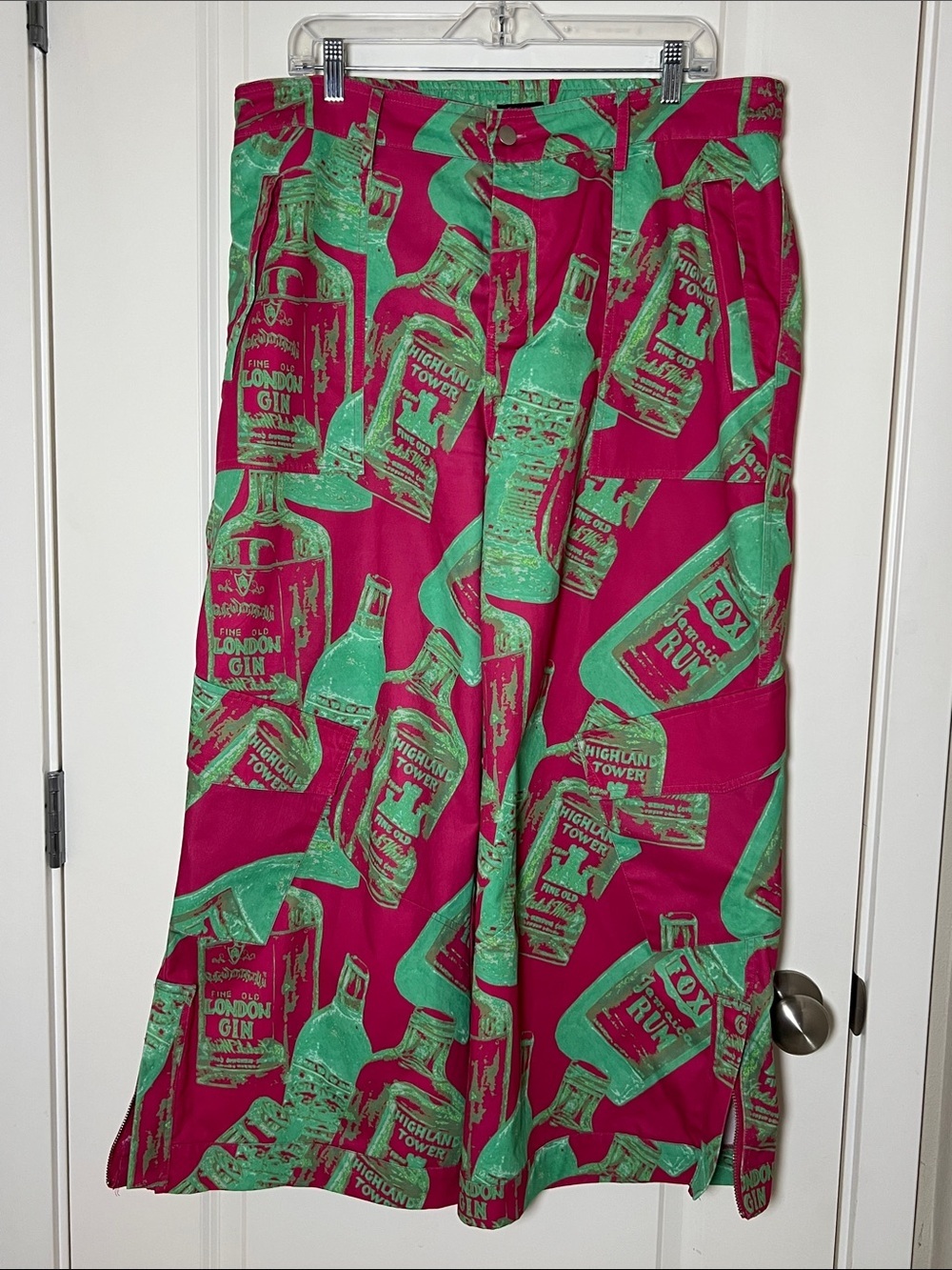 Nasty Gal Bottle Print Wide Leg Cargo Pants Pink Lime Green Size 14
